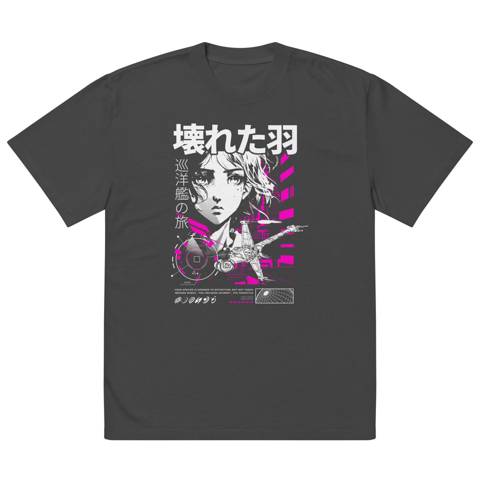 Anime Broken Wings - Neon Japanese Style Oversized Faded T-Shirt