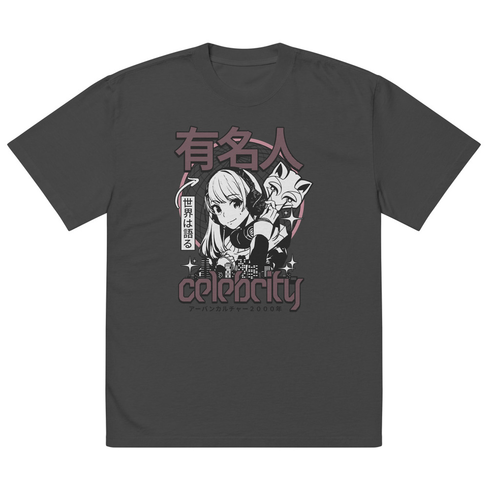 Anime Celebrity Girl - Japanese Cyber Streetwear Oversized Faded T-Shirt