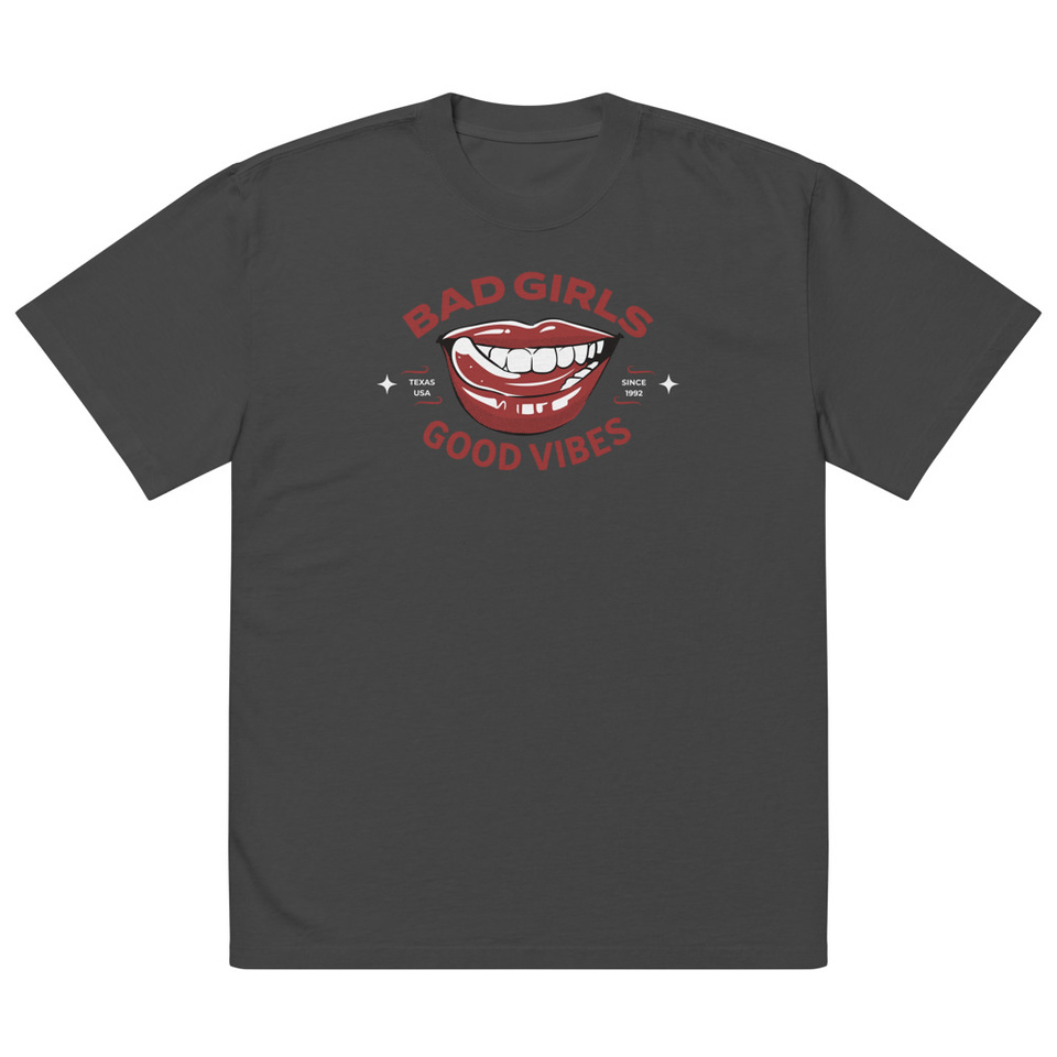 Bad Girls Good Vibes - Sexy Lips Oversized Faded T-Shirt