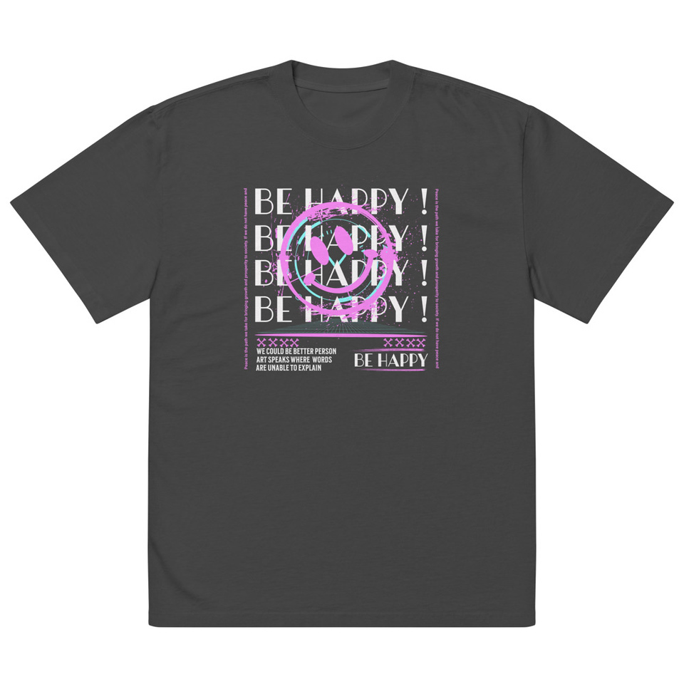 Be Happy ! Oversized Faded T-Shirt