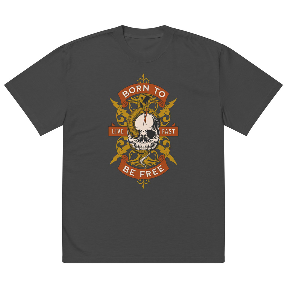 Born To Be Free - Skull Oversized Faded T-Shirt