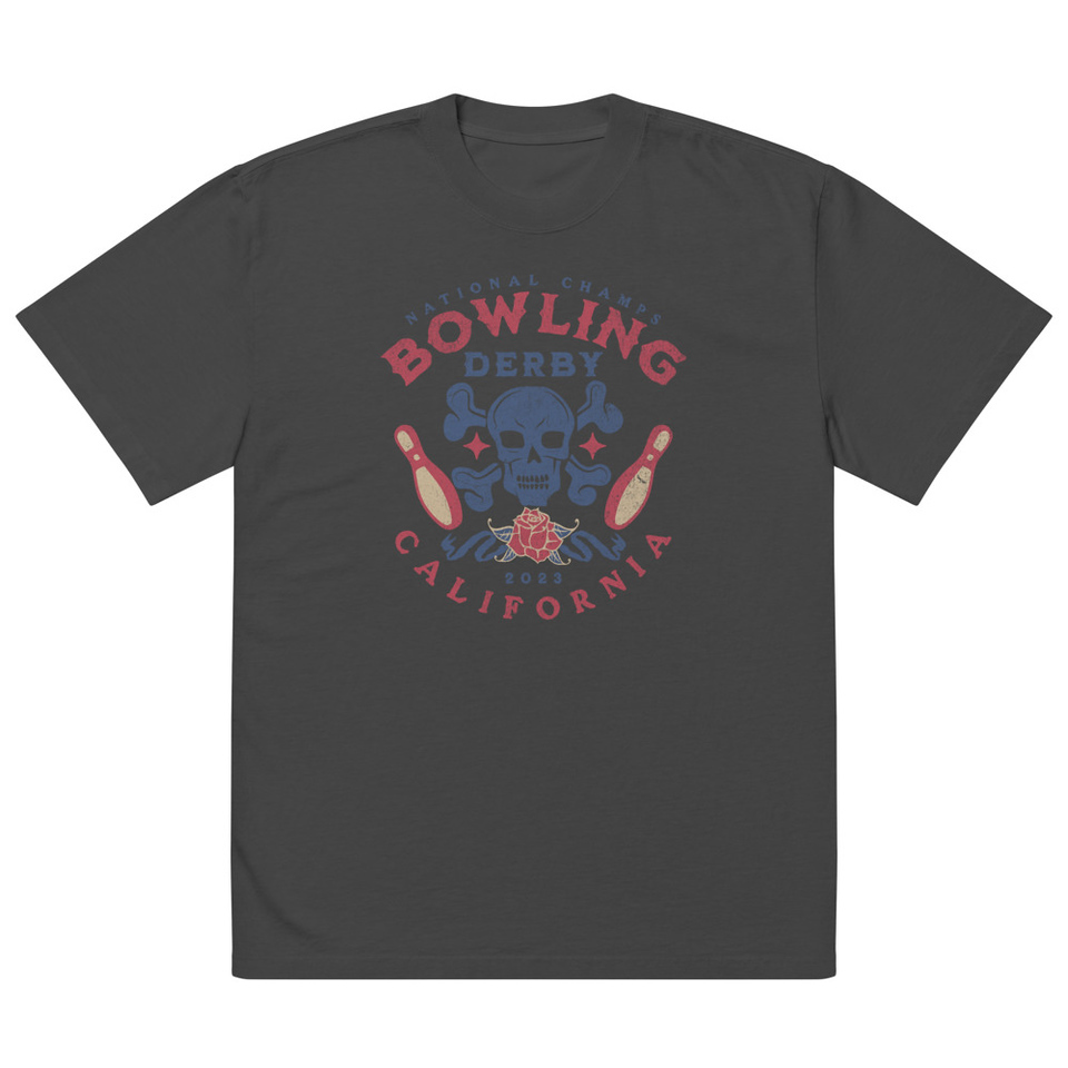 Bowling Derby Champs - Grunge Skull Oversized Faded T-Shirt