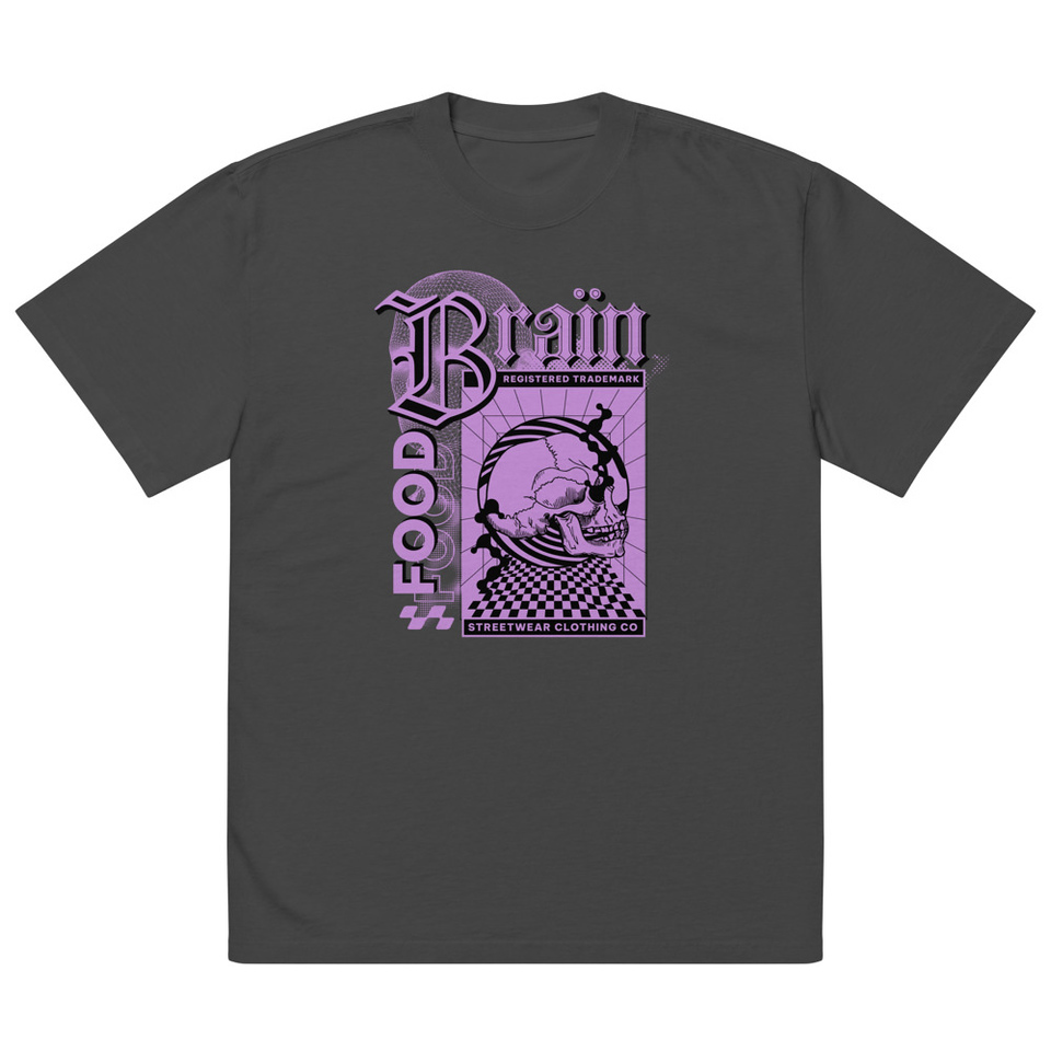 Brain Food - Y2K Skull Streetwear Oversized Faded T-Shirt