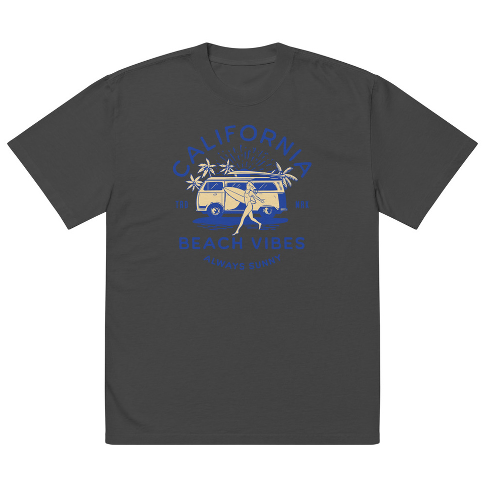 California Beach Vibes - Retro Camper Van Oversized Faded T-Shirt