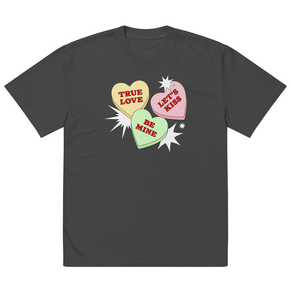 Candy Hearts - Valentine's Day Oversized Faded T-Shirt