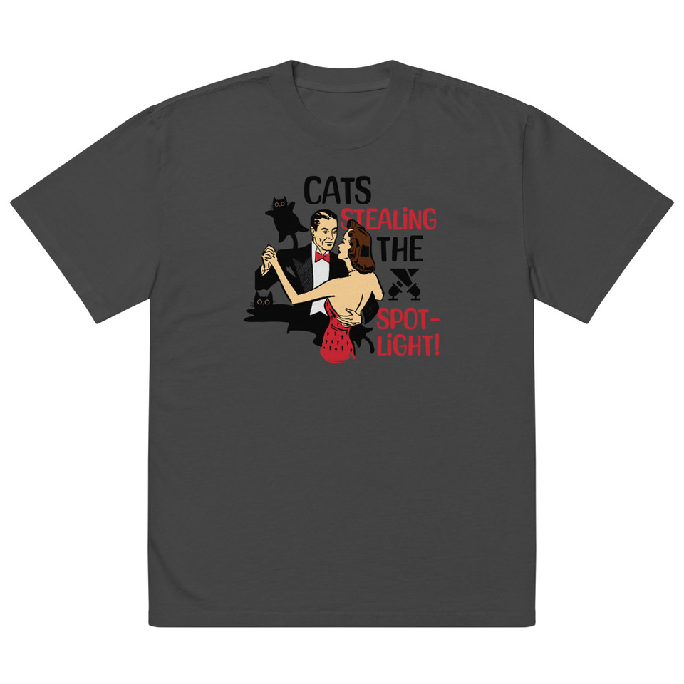 Cats Stealing the Spotlight Oversized Faded T-Shirt