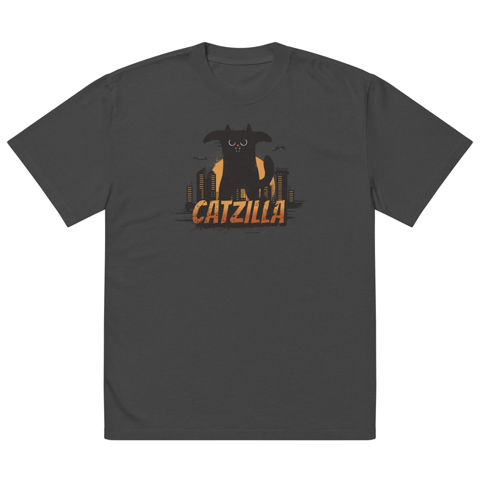 Catzilla - Funny Comic Animal Oversized Faded T-Shirt