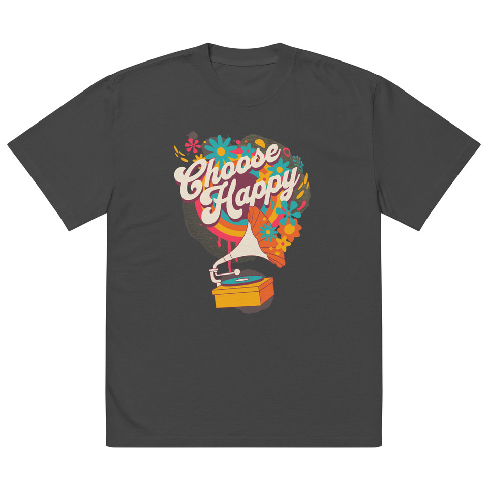 Choose Happy - Retro Music Oversized Faded T-Shirt