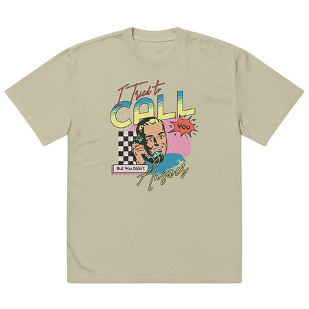 Classic Retro Illustrative Portrait Men Calling Oversized Faded T-Shirt