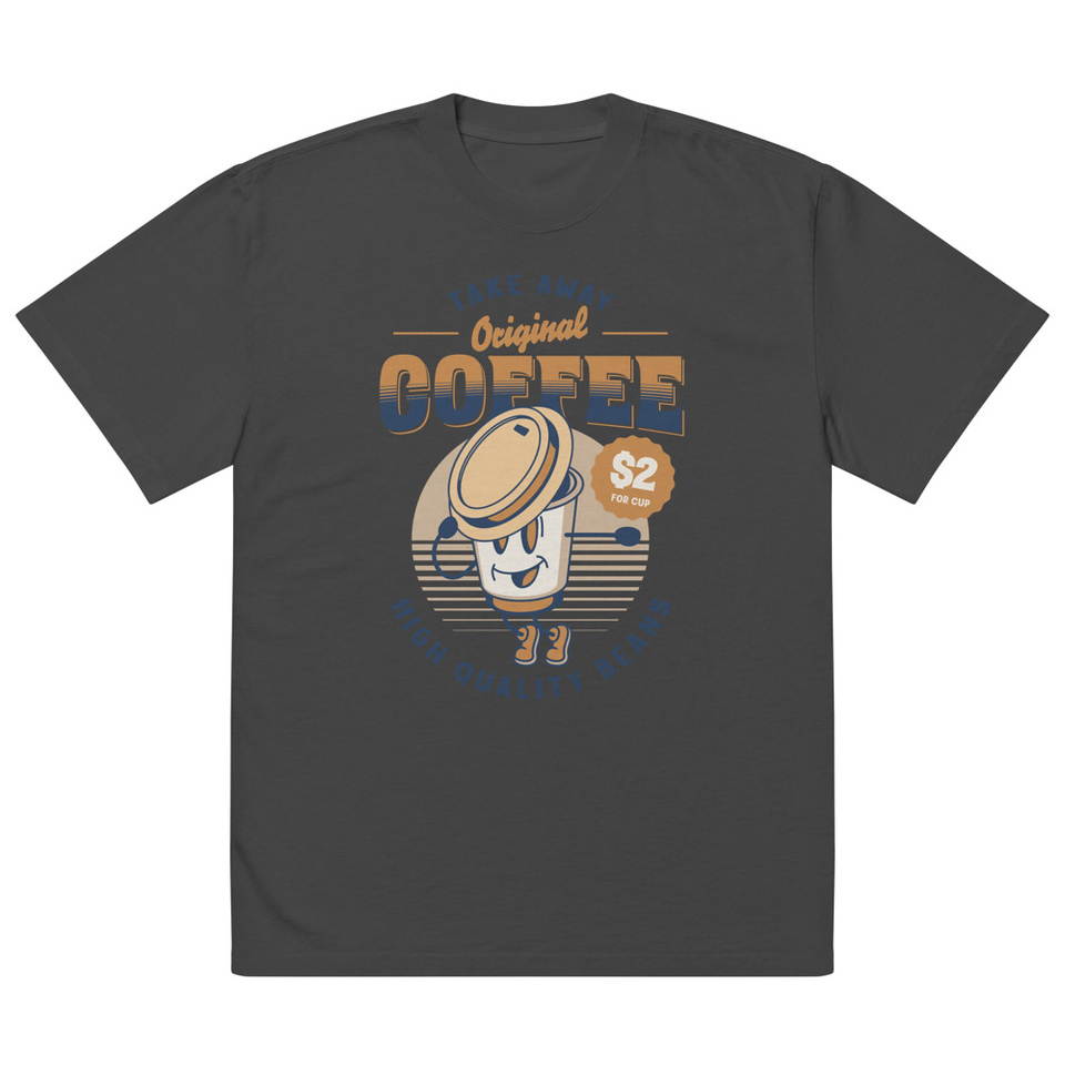 Coffee Cup - Comics Mascot Oversized Faded T-Shirt