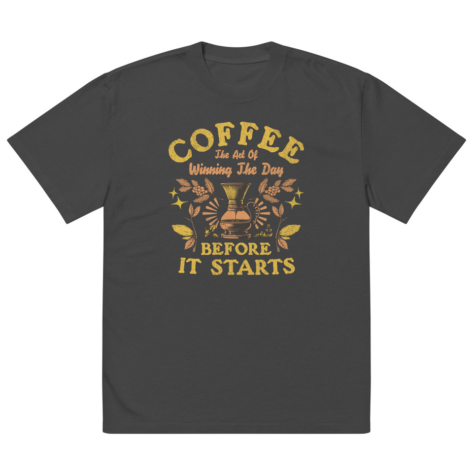 Coffee, The art of Winning The Day Oversized Faded T-Shirt