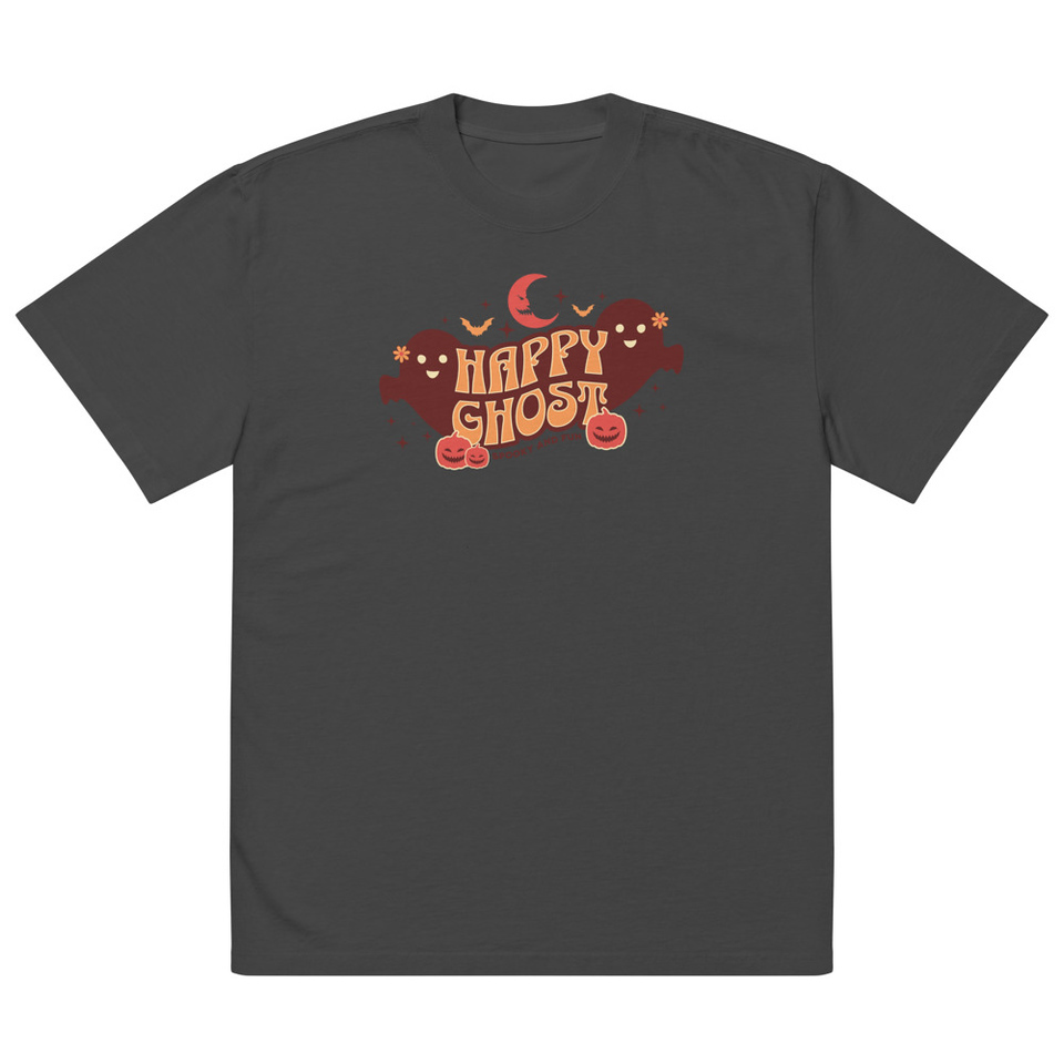 Cute Happy Ghost Oversized Faded T-Shirt