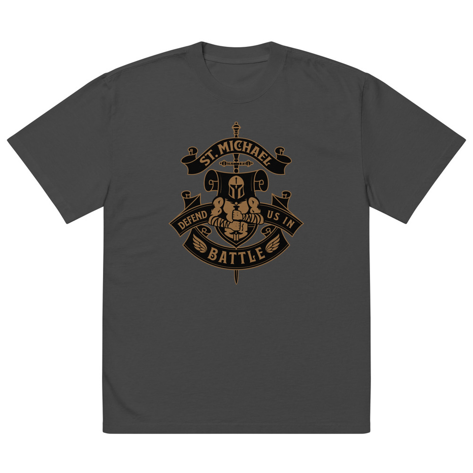 Defend us in battle - Knight with sword Oversized Faded T-Shirt