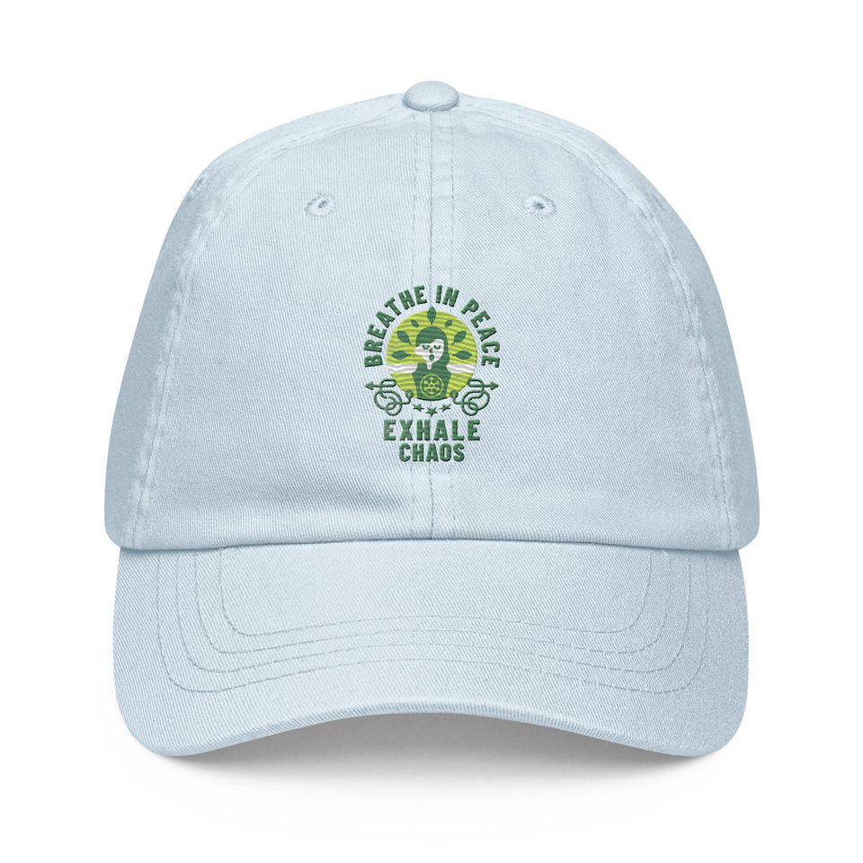 Breathe in peace, exhale chaos Pastel Baseball Hat