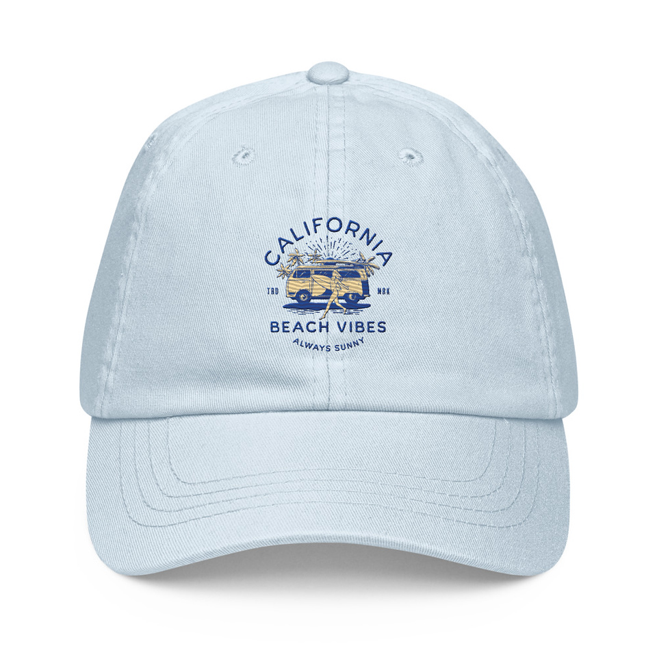 California Beach Vibes - Retro Camper Van Pastel Baseball Hat