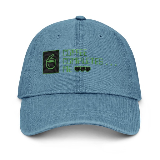 [ID: 463-G397] Coffee Completes Me - Neon Heart Denim Hat