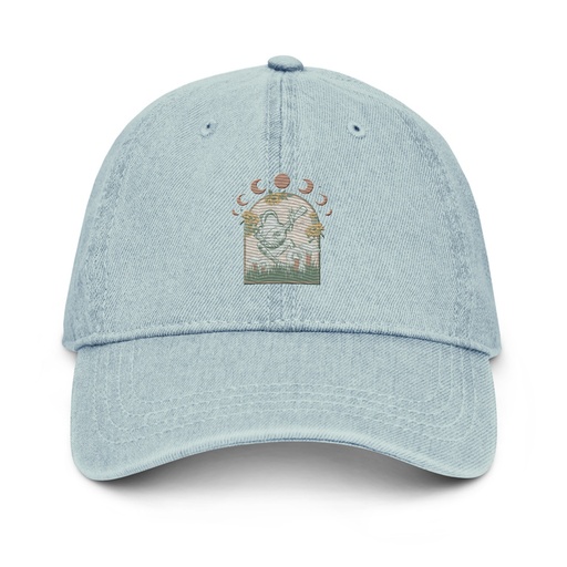 [ID: 463-G426] Cottagecore Frog Botanical Denim Hat