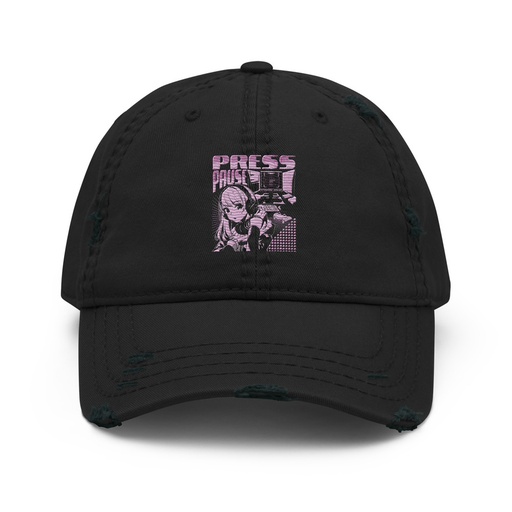 [ID: 396-G4] 'Press Pause' Anime Gaming Distressed Dad Hat
