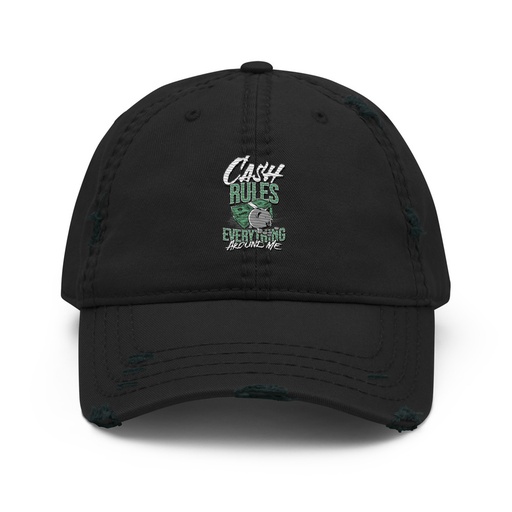 [ID: 396-G336] Cash Rules Distressed Dad Hat
