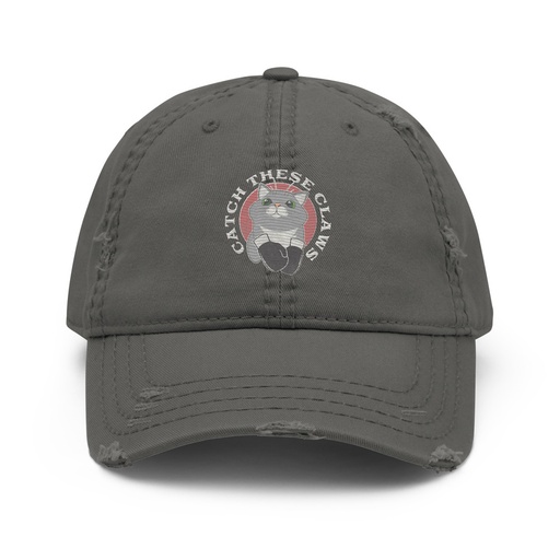 [ID: 396-G344] Catch These Claws - Cute Cat Distressed Dad Hat