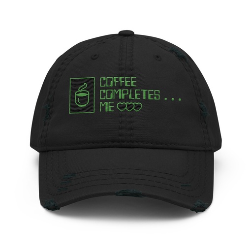[ID: 396-G397] Coffee Completes Me - Neon Heart Distressed Dad Hat