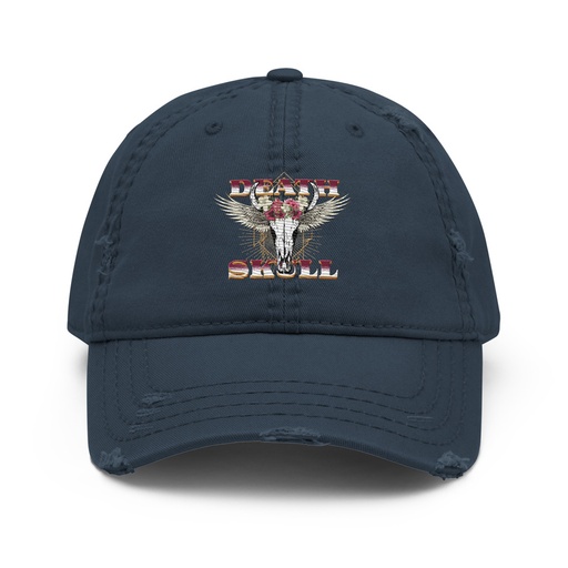 [ID: 396-G474] Deah Skull Distressed Dad Hat