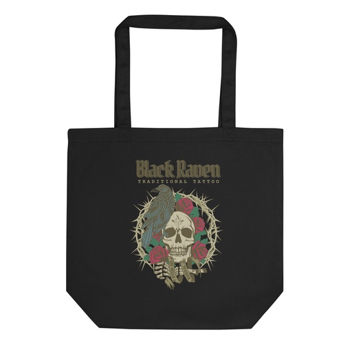 [ID: 367-G229] Black Raven Tattoo - Skull & Thorns Eco Tote Bag