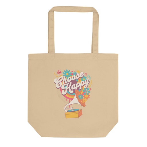 [ID: 367-G370] Choose Happy - Retro Music Eco Tote Bag