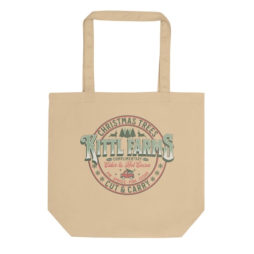 [ID: 367-G376] Christmas Tree Farm - Vintage Holiday Badge Eco Tote Bag