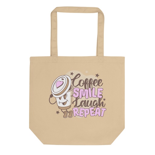 [ID: 367-G402] Coffee is Happiness - Retro Cartoon Mascot Eco Tote Bag