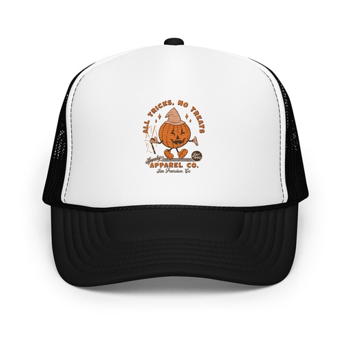 [ID: 627-G47] All Tricks No Treats - Pumpkin Mascot Foam Trucker Hat