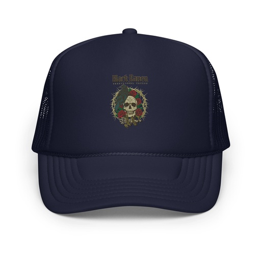 [ID: 627-G229] Black Raven Tattoo - Skull & Thorns Foam Trucker Hat