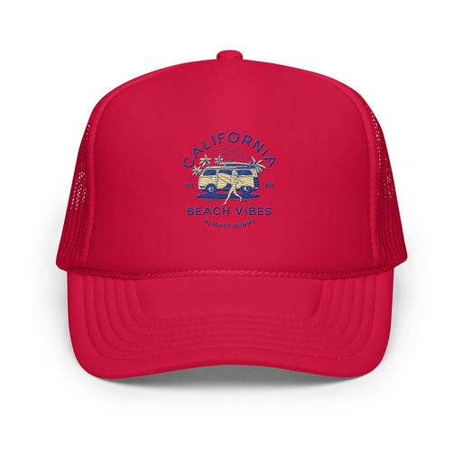 [ID: 627-G314] California Beach Vibes - Retro Camper Van Foam Trucker Hat