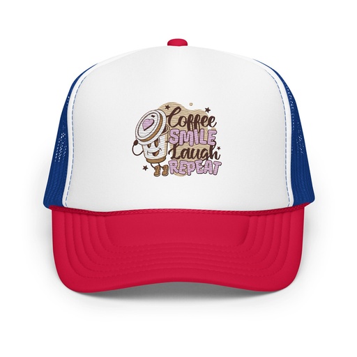 [ID: 627-G402] Coffee is Happiness - Retro Cartoon Mascot Foam Trucker Hat