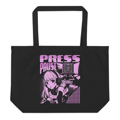 [ID: 378-G4] 'Press Pause' Anime Gaming Large Eco Tote