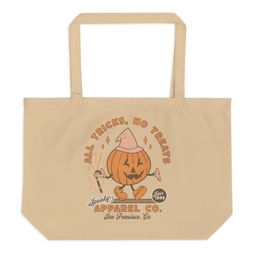 [ID: 378-G47] All Tricks No Treats - Pumpkin Mascot Large Eco Tote