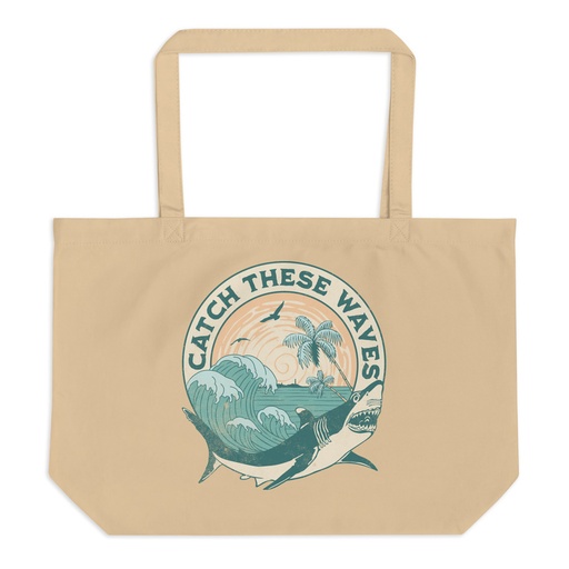 [ID: 378-G345] Catch These Waves Shark  Large Eco Tote