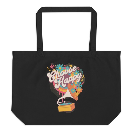 [ID: 378-G370] Choose Happy - Retro Music Large Eco Tote