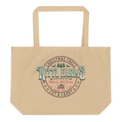 [ID: 378-G376] Christmas Tree Farm - Vintage Holiday Badge Large Eco Tote