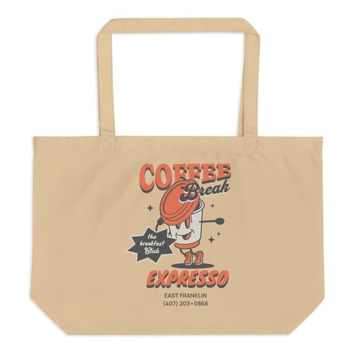 [ID: 378-G394] Coffee Break Cartoon Retro 90s  Large Eco Tote