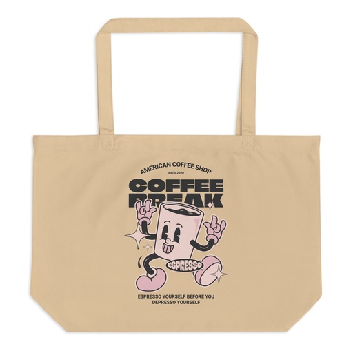 [ID: 378-G395] Coffee Break Mascot Large Eco Tote