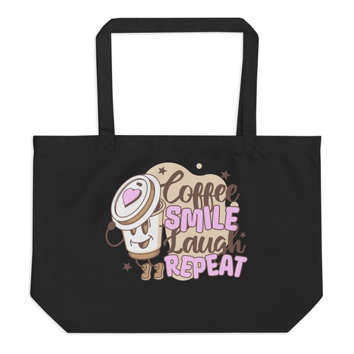 [ID: 378-G402] Coffee is Happiness - Retro Cartoon Mascot Large Eco Tote
