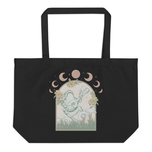 [ID: 378-G426] Cottagecore Frog Botanical Large Eco Tote