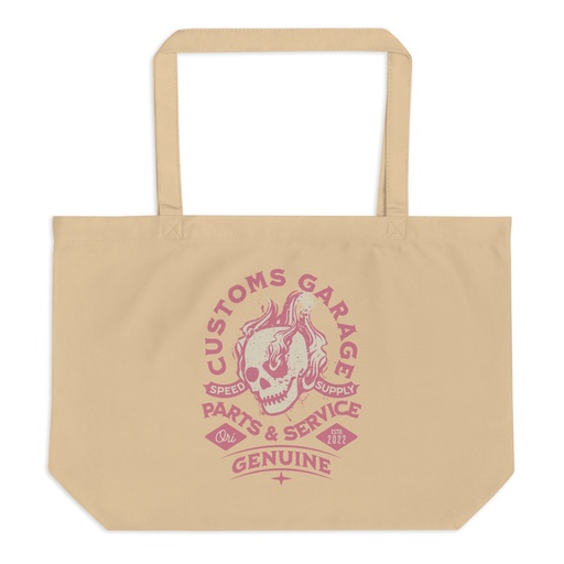 [ID: 378-G447] Customs Garage - Flaming Skull Large Eco Tote