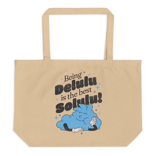 [ID: 378-G485] Delulu is the Solulu! - Typographic Cartoon Streetwear Large Eco Tote