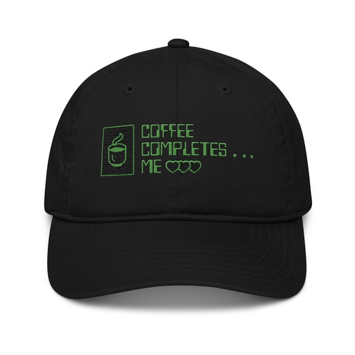 [ID: 491-G397] Coffee Completes Me - Neon Heart Organic Baseball Cap