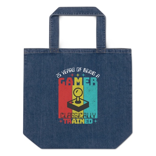 [ID: 528-G5] 25 Years of Being A Gamer Organic Denim Tote Bag
