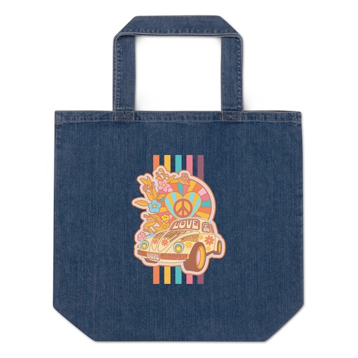 [ID: 528-G10] 60s flower power Organic Denim Tote Bag