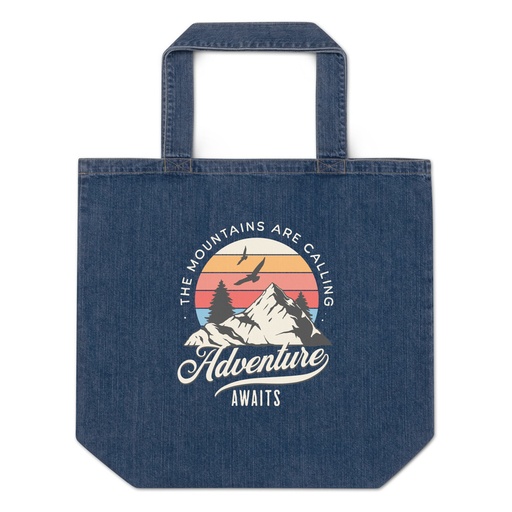 [ID: 528-G27] Adventure Await - Wilderness Camping Organic Denim Tote Bag