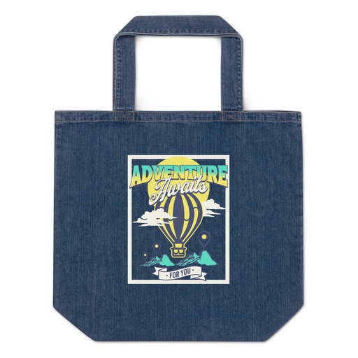[ID: 528-G28] Adventure Awaits Organic Denim Tote Bag
